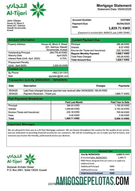 em branco Modelo Word e PDF de declaração de hipoteca do Banco Comercial do Kuwait (Al Tijari)
